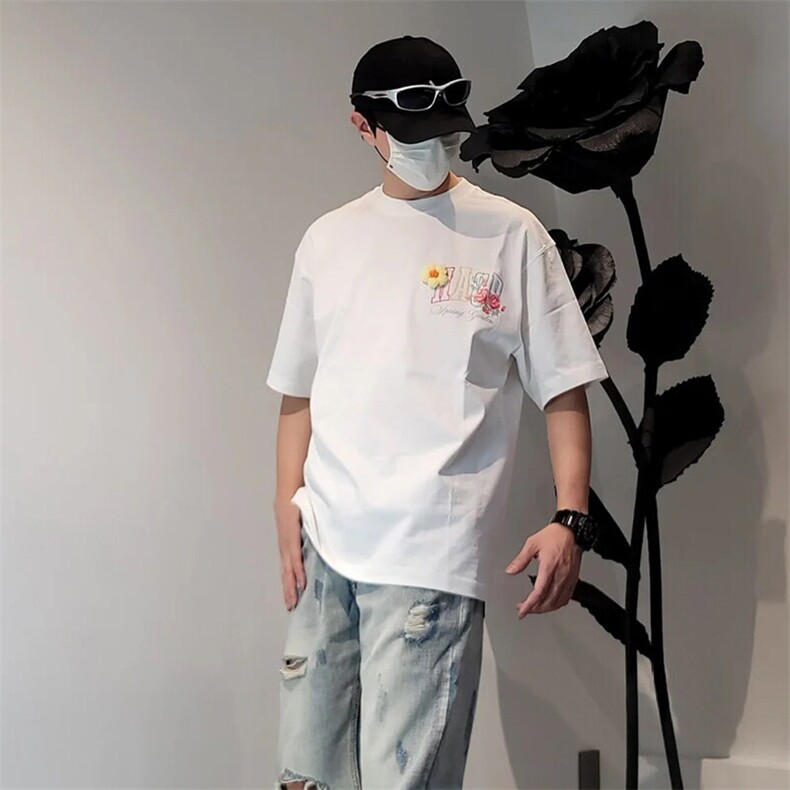 万针全刺绣工艺抖音得物高品质260克重磅纯棉双纱美式高街短袖T恤,男装T恤,电商A486