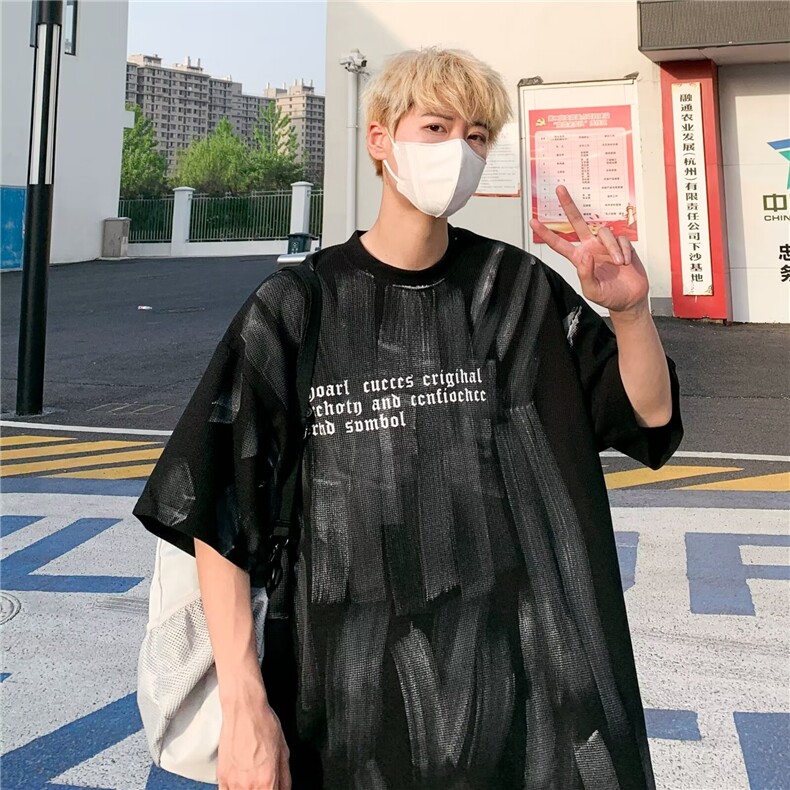 夏季复古美式渐染时尚短袖男生情侣短袖T恤宽松上衣港风,男装T恤,星座1013