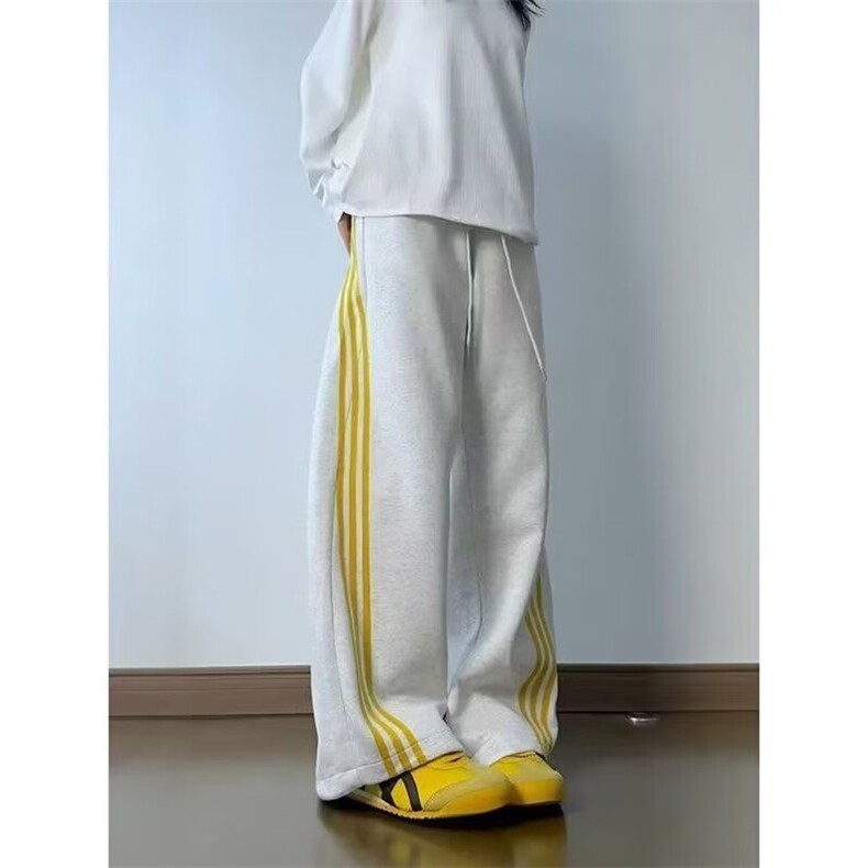 新款美式休闲裤宽松慵懒风三条杠抽绳两穿设计感运动裤短袖套装女，女装休闲裤，星座1210-1