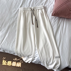 港风华夫格束脚卫裤男款秋季潮牌百搭复古宽松休闲裤-K920特批32，男装休闲裤，星座718-1