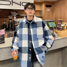 特批40无差价2025春美式宽松大码男翻领呢料夹克外套J635偏大一码，男装夹克，电商A001