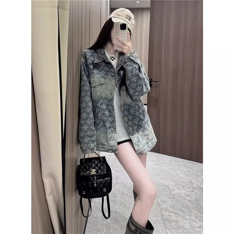 美式复古提花设计牛仔外套女2025新款高级休闲百搭夹克情侣,男装工装外套,星座506A