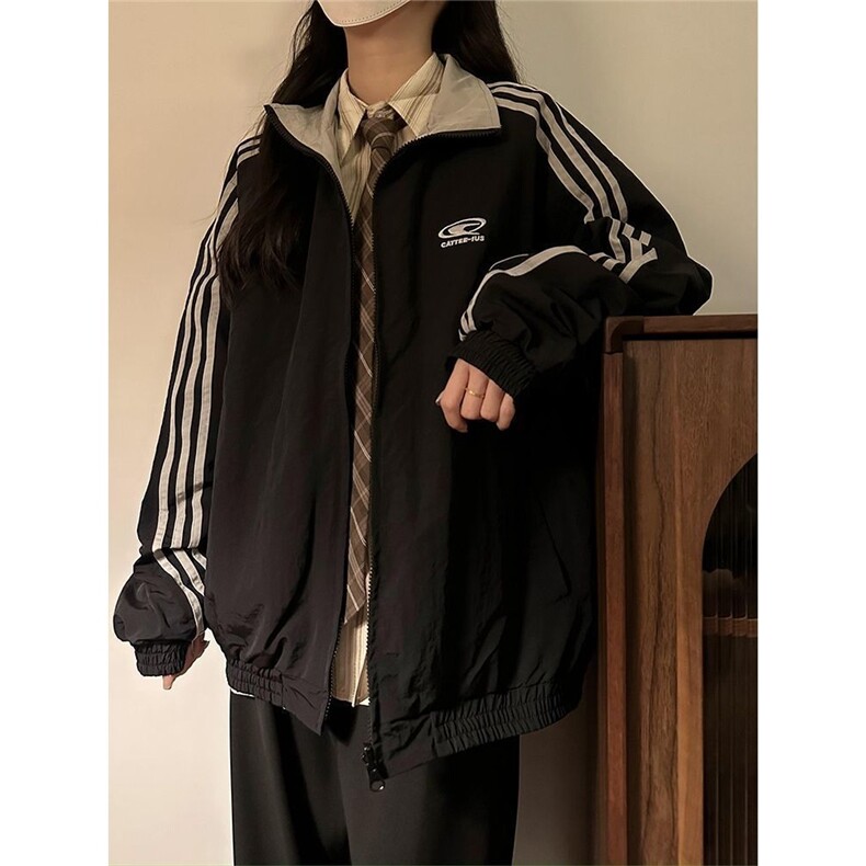 美式复古棒球服外套春秋款时尚小众宽松百搭双面穿薄款情侣款夹克,男装夹克,星座516A