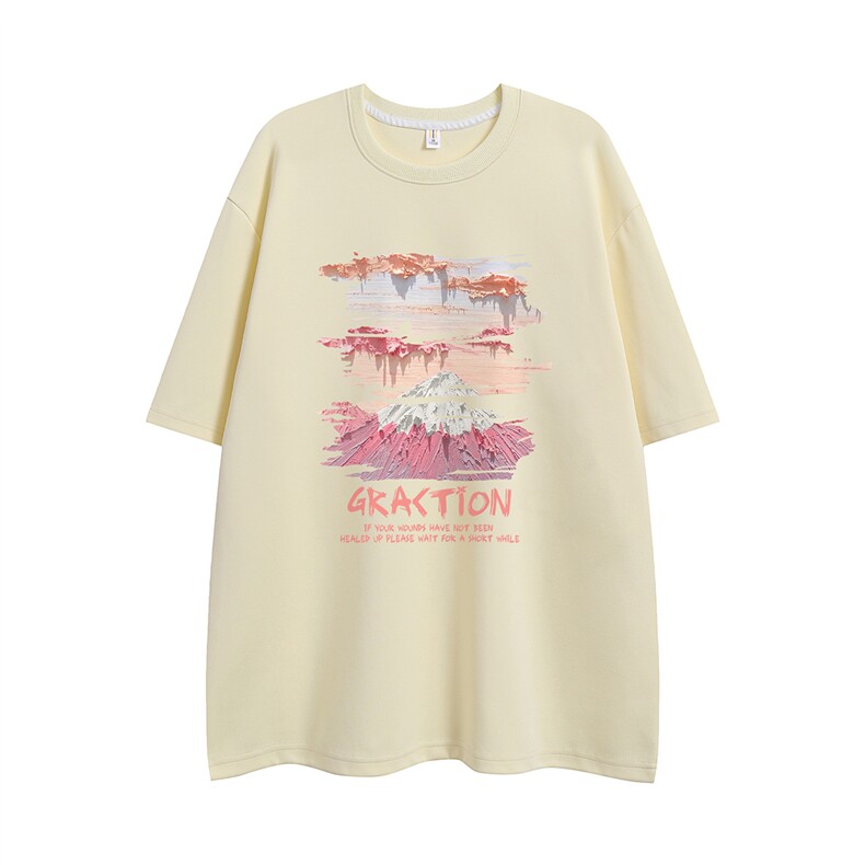 白底夏季百搭美式复古圆领潮流时尚纯棉宽松短袖T恤T1143P25控38,男装T恤,电商A247-1