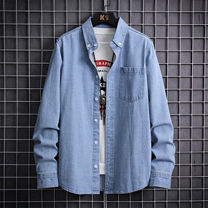 春季流行牛仔衬衣时尚简约休闲长袖衬衫外套XZ310B-3-CY8002-P50,橙颜衬衫的搭配图片