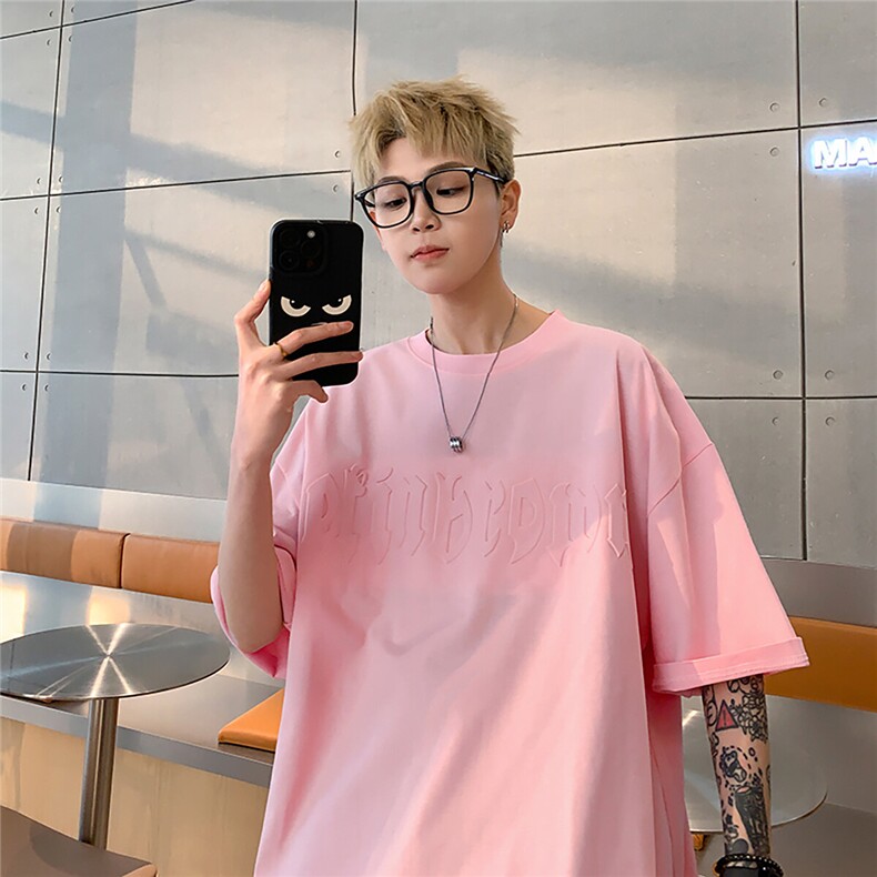 港风钢印字母潮短袖T恤男DT77775P25块特价控48：供抖音视频图片