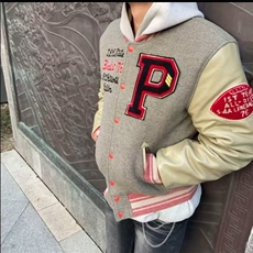 男女新款刺绣棒球字母撞色百搭宽松情侣上衣夹克休闲外套JKF808，男装夹克，星座516A