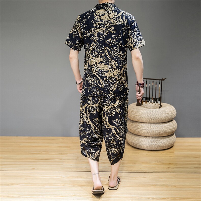 2021夏季中国风亚麻短袖套装男士七分裤两件套QT6005-TZ08-P65,男装休闲套装,星座1112-5（原712-5）