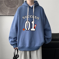WY2205-P35加绒款-P40纯棉连帽卫衣男大码运动帽衫宽松薄外套男，男装卫衣，电商A040
