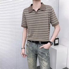 条纹标准2024夏季原宿气质新款短袖青春流行潮流男POLO衫TM24，男装T恤，星座1116A-2（原606A-1）