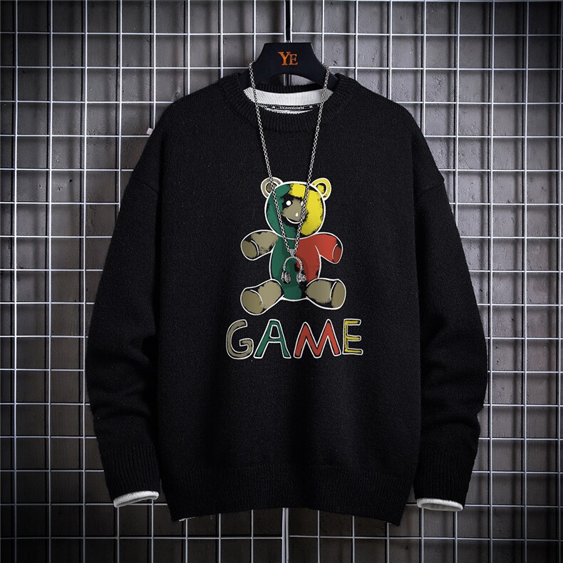 1日系宽松圆领中性情侣潮流大码M-5XL印花毛衣男7685P48加绒P55，男装针织衫/毛衣，星座226-2