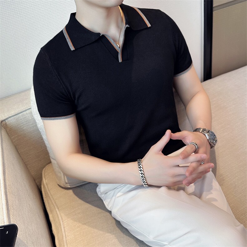 2024秋季新款修身翻领纯色针织衫毛衣打底POLO衫男M23-p45,男装针织衫/毛衣,电商D303