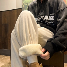 wassuphappy灯芯绒束脚裤子男士冬季2025新款加绒加厚休闲运动裤，男装休闲裤，电商A102-1
