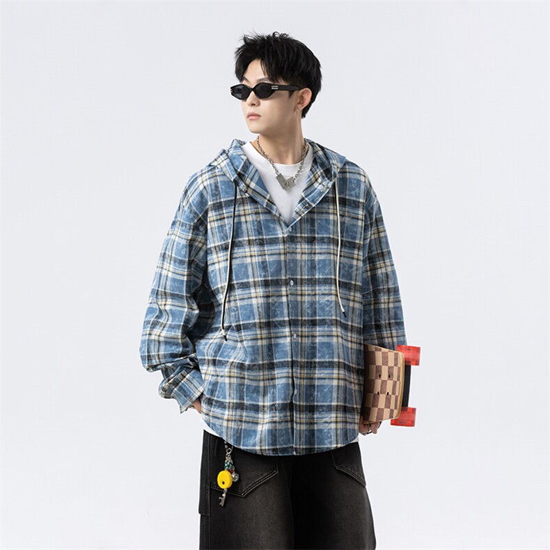 【现货】CS7140-P55特无差价控88大码扎染水洗连帽衬衫,男装衬衫,电商D232