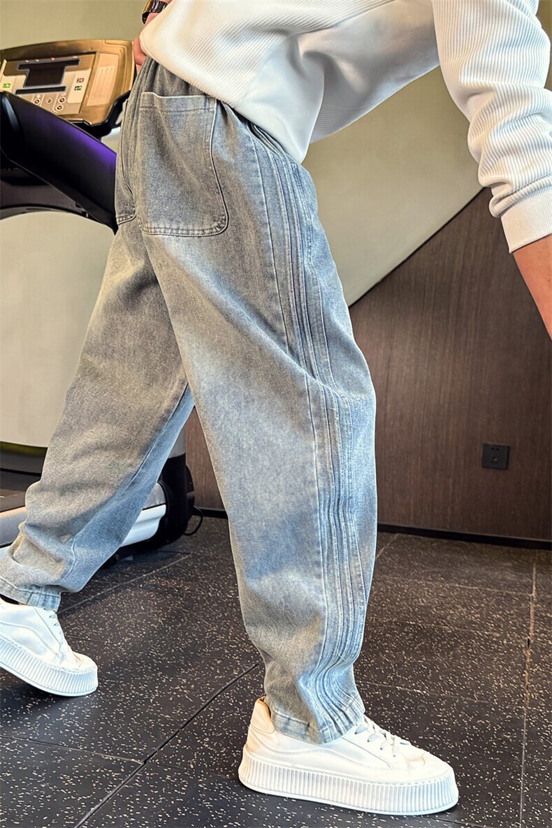 潮牌美式高街牛仔裤男2025拼接直筒裤水洗复古休闲弯刀裤8615p68,男装牛仔裤,电商C208