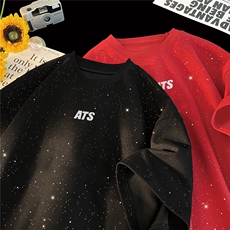 2025夏季新款高品质满天星亮片短袖ATS字母印花MT9164-P30控48，男装T恤，星座508（原C305）