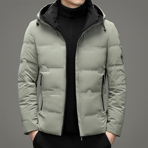 冬季新款男士中青年厚款连帽90%鸭绒纯色羽绒服男外套HB9601-P200,男装羽绒服,电商B212（原钱塘6029）