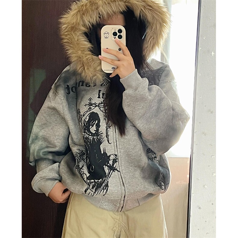 美式街头重磅毛领连帽情侣卫衣LY208-P54,男装卫衣,星座610A-1