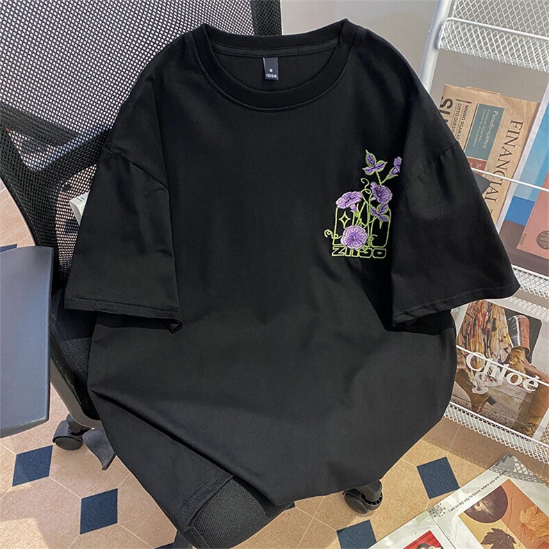 万针全刺绣工艺抖音得物高品质260克重磅纯棉双纱美式高街短袖T恤图片