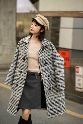 加棉格子大衣，女装，AMSS 艾玛莎莎