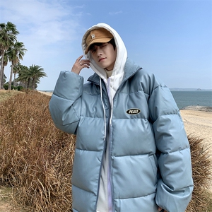 pu皮棉服外套男韩版潮流秋冬季加厚假两件棉衣面包服A  W2290-P95图片