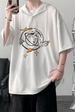LD54142-P45连帽短袖t恤男大码胖子带帽五分袖中袖大皂风，男装T恤，电商A040