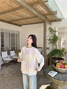紫色高级感撞色刺绣风马甲小衫套装两件套女早春秋两面穿马夹图片