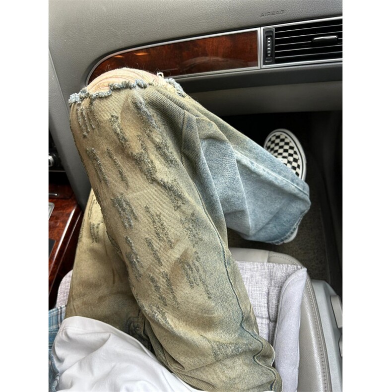磨破牛仔裤男春秋复古做旧宽松直筒长裤i脏脏裤子 N2212图片