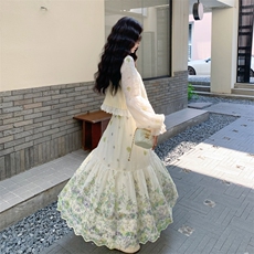 26春新款现-度假风拼接兰花针织开衫连衣裙套装2629-P200K328，女装套装/套裙，2B190
