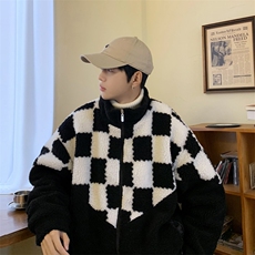 棋盘格羊羔绒服秋冬季袄韩版百搭宽松保暖衣外套W6155-P50，男装棉衣，星座512-3