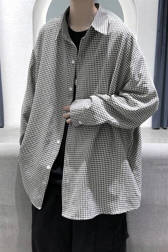 早秋新款千鸟格长袖衬衫宽松青年衣服男A071-C09-P38，男装衬衫，电商A071