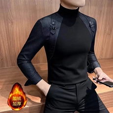 大数据现货加绒保暖打底衫精品轻奢原版欧货牛仔拼接男上衣，男装T恤，星座1602（原101B）