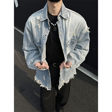 得物二开潮牌牛仔服外套破洞男上衣青年春休闲夹克JK1175-P70，男装夹克，星座1103-3
