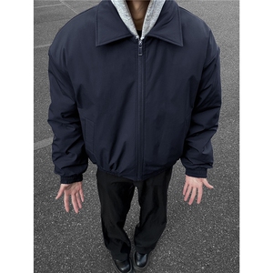 藏青色棉服男款冬季加棉行政夹克年轻人公务员短款飞行员夹棉外套图片