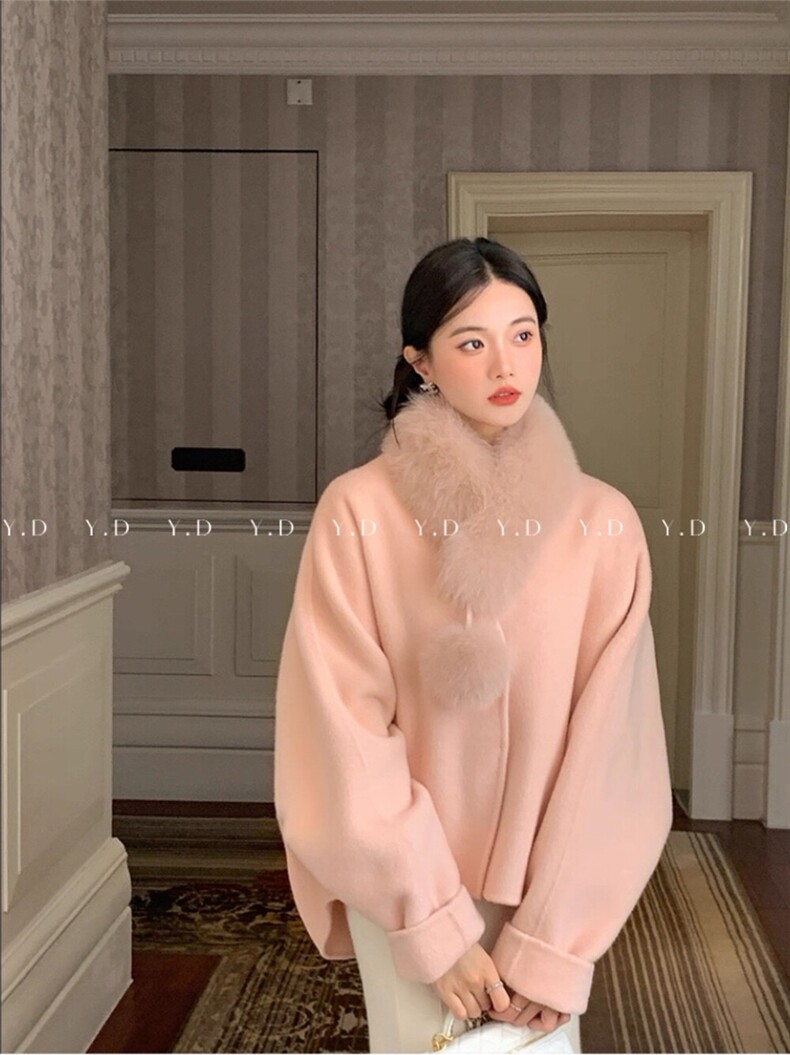 小斗篷双面羊绒大衣女2025秋冬小个子毛呢,女装双面呢大衣,依嘟服饰