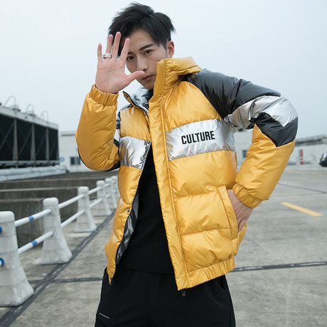 冬季青年亮皮连帽棉衣男加厚外套男装刺绣港仔棉衣男MY16，男装棉衣，A067