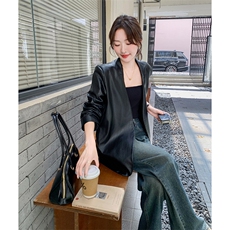 高级小众复古美式黑色皮衣外套女春秋2025超火好看酷飒短夹克上衣，女装皮衣，2C262