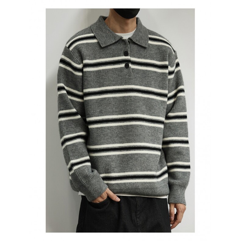 长袖条纹T恤宽松潮流复古打底polo衫MYB235，男装T恤，星座516A