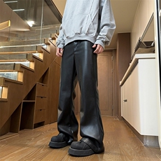 07美式高街vibe皮裤复古宽松微喇PU皮休闲裤潮XZ211-1-K2449-P60，男装皮裤，星座211-1