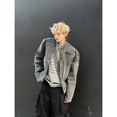 废土风水洗做旧烟灰解构牛仔外套男宽松痞帅夹克网图JN1233-P78，男装工装外套，星座302B