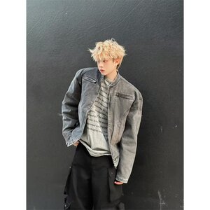 废土风水洗做旧烟灰解构牛仔外套男宽松痞帅夹克 网图 JN1233-P78图片