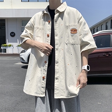 夏季新款美式复古宽松衬衣男日系cityboy短袖衬衣现货W8229-52，男装T恤，星座512-4