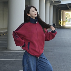 抖音得物高品质美式高街重磅结构设计拼接织带立领卫衣外套CM42，女装短外套，电商A486-1