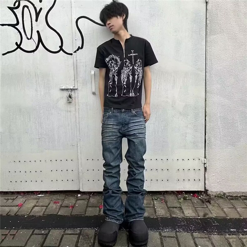 美式高街深蓝色牛仔裤男春秋季裤子韩版潮流弹力修身小脚长裤青年,男装牛仔裤,星座506A