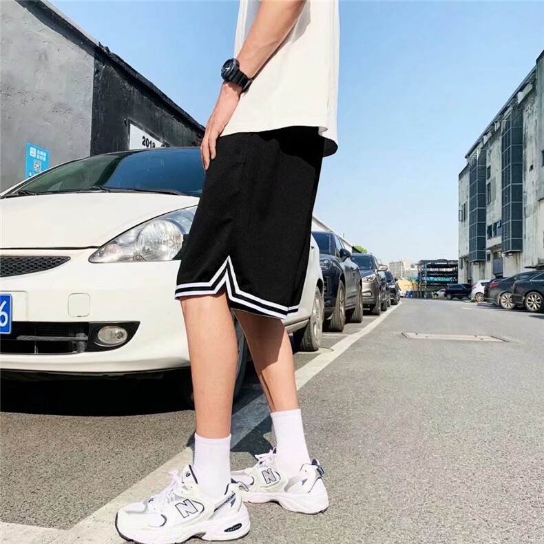 夏季ins潮牌纯色简约折角织带宽松垂感五分运动裤-D09,女装休闲裤,星座1002-2