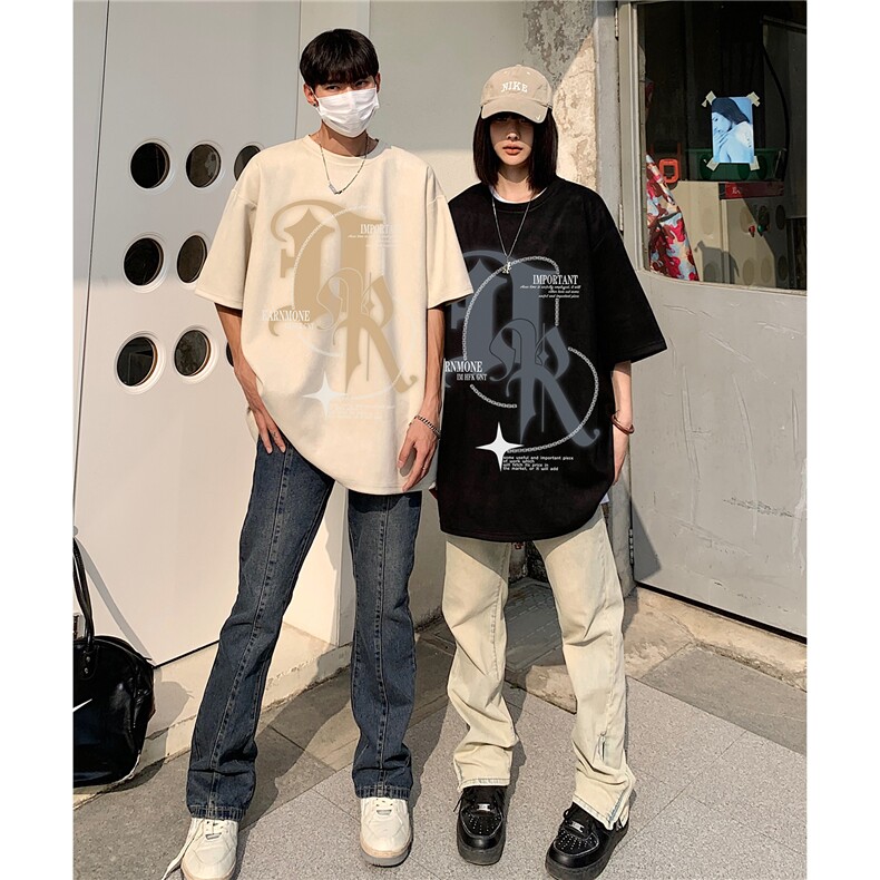 情侣装2026夏季新款美式高街印花麂皮绒宽松短袖T恤半袖 D276 P38图片