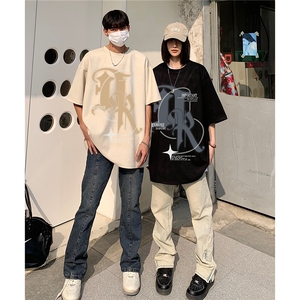 情侣装2026夏季新款美式高街印花麂皮绒宽松短袖T恤半袖 D276 P38图片