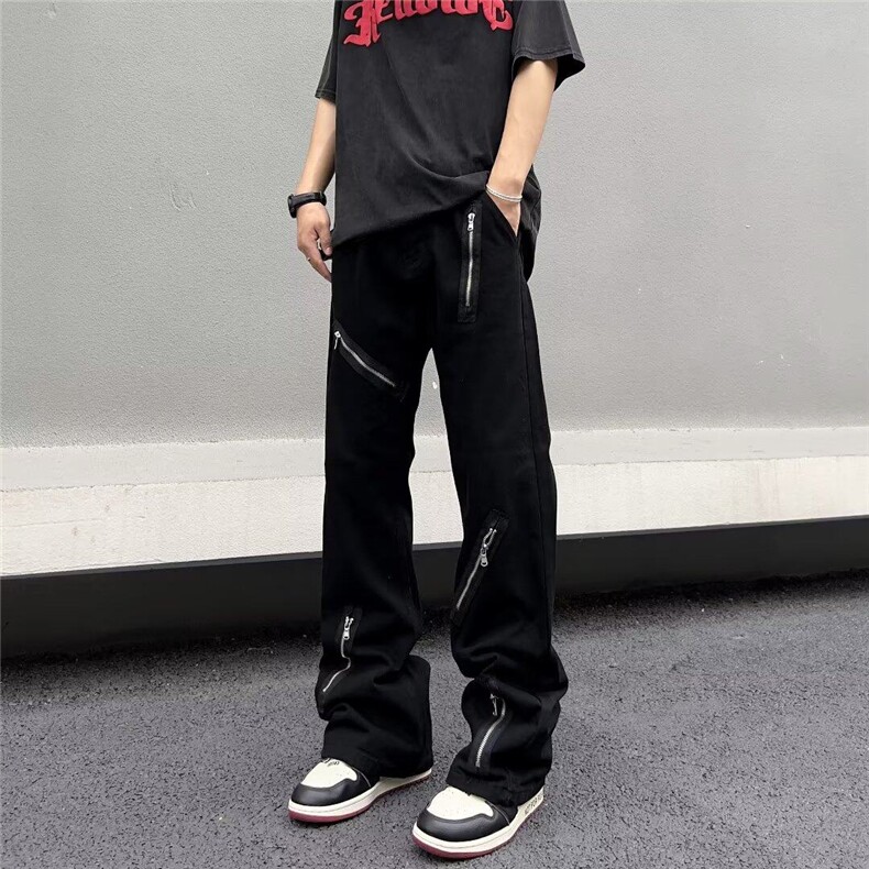 美式高街Vibe风拉链小众设计感牛仔裤男女9分裤喇叭裤阔腿裤~K403,男装牛仔裤,星座601-1