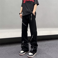 美式高街Vibe风拉链小众设计感牛仔裤男女9分裤喇叭裤阔腿裤~K403，男装牛仔裤，星座601-1