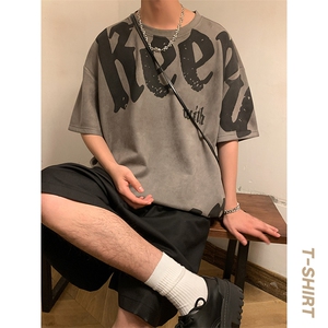 新款短袖男港风暖夏季T恤休闲百搭印花圆领T恤男上衣TC3137-P35